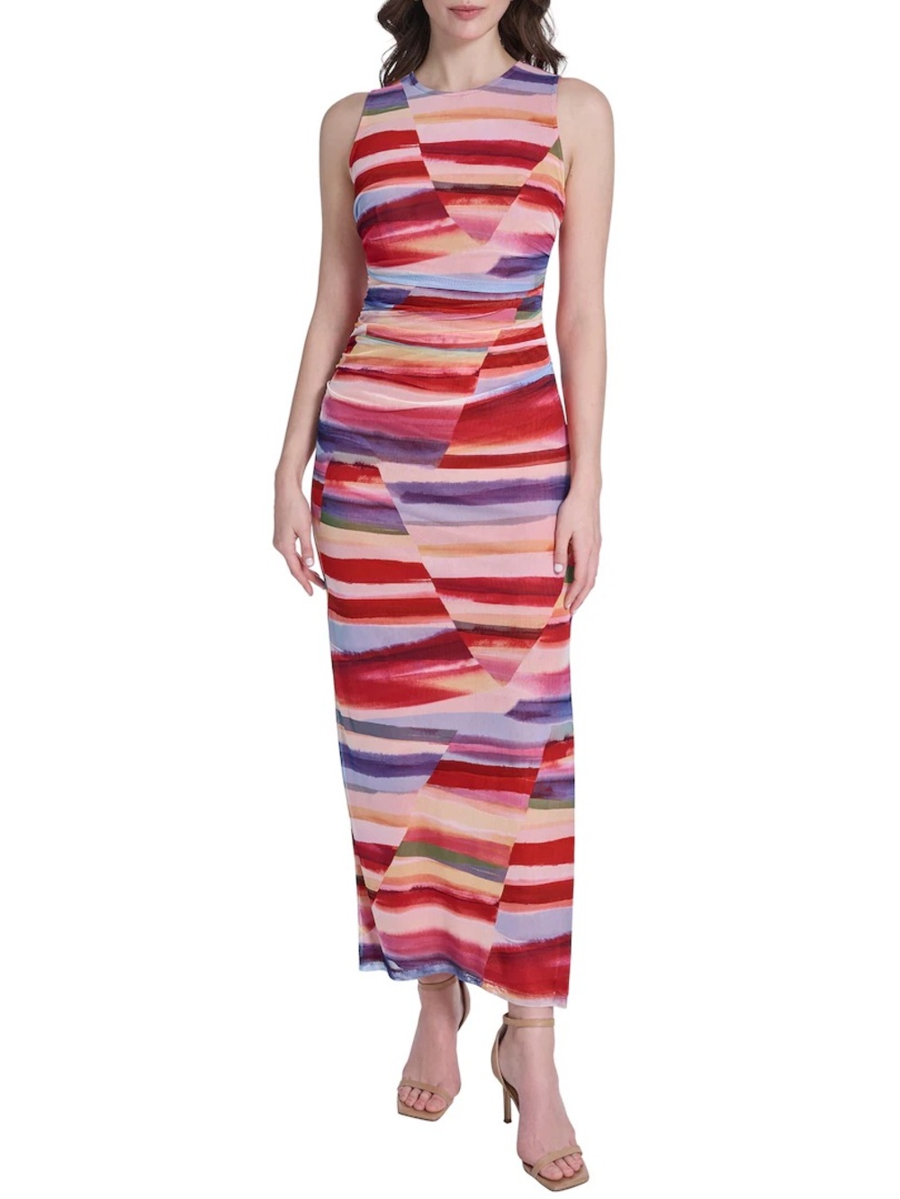Vince Camuto Sleeveless Multi-Stripe Maxi Dress in Red, Pink, Purple